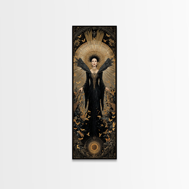 The Moth-Winged Empress, Tall Narrow Wall Art, Dark Fantasy Wall Art, Canvas Print, Halloween Wall Decor, Gothic Home Decor