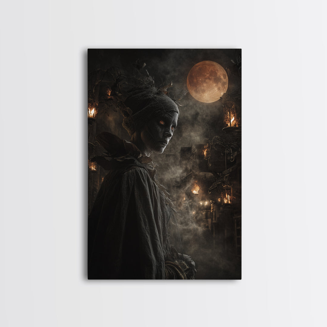 The Ash-Covered Oracle, Vertical Wall Art, Haunted Gothic Art, Framed Canvas Print, Halloween Wall Decor, Gothic Home Decor