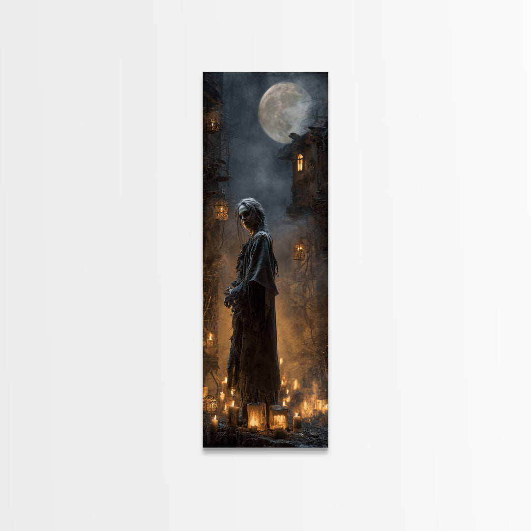 The Ash-Covered Oracle, Tall Narrow Wall Art, Macabre Wall Art, Framed Canvas Print, Halloween Wall Decor, Gothic Home Decor