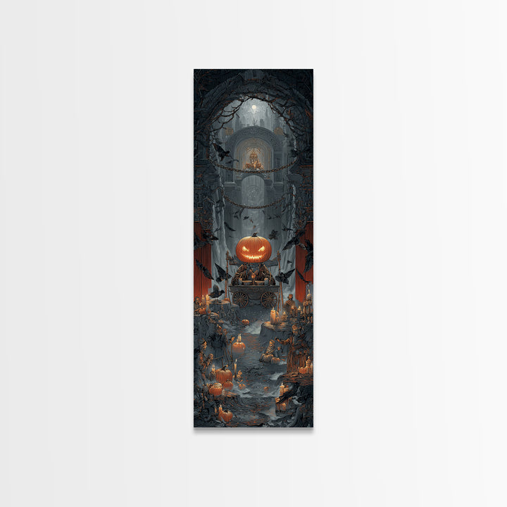 The Pumpkin-Headed Tea Merchant, Tall Narrow Wall Art, Spooky Home Decor, Canvas Print, Halloween Wall Decor, Gothic Home Decor