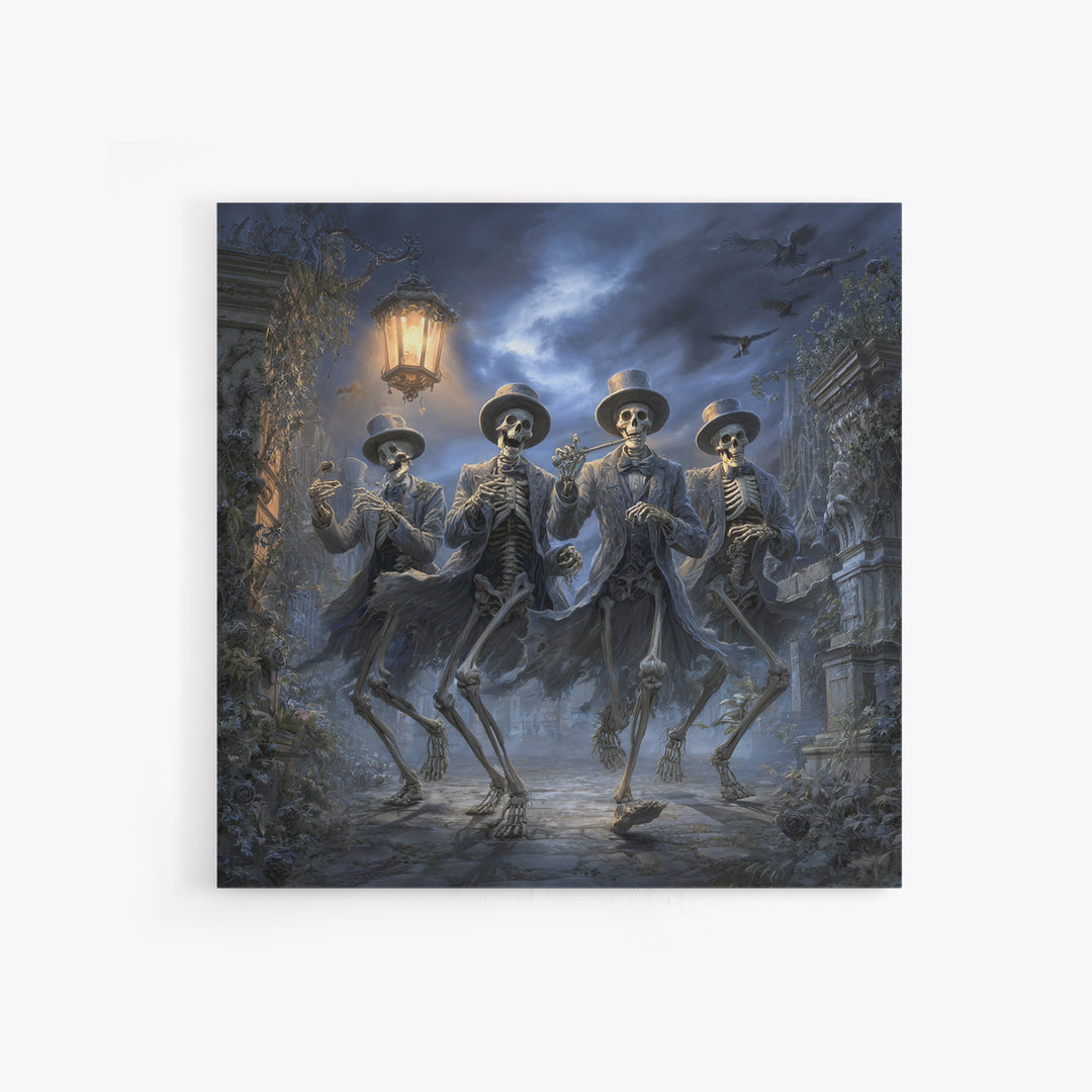 The Skeleton Barbershop Quartet, Square Wall Art, Gothic Horror Wall Art, Framed Canvas Print, Halloween Wall Decor, Gothic Home Decor