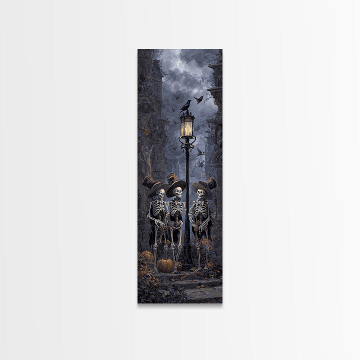 The Skeleton Barbershop Quartet, Tall Narrow Wall Art, Spooky Home Decor, Canvas Print, Halloween Wall Decor, Gothic Home Decor