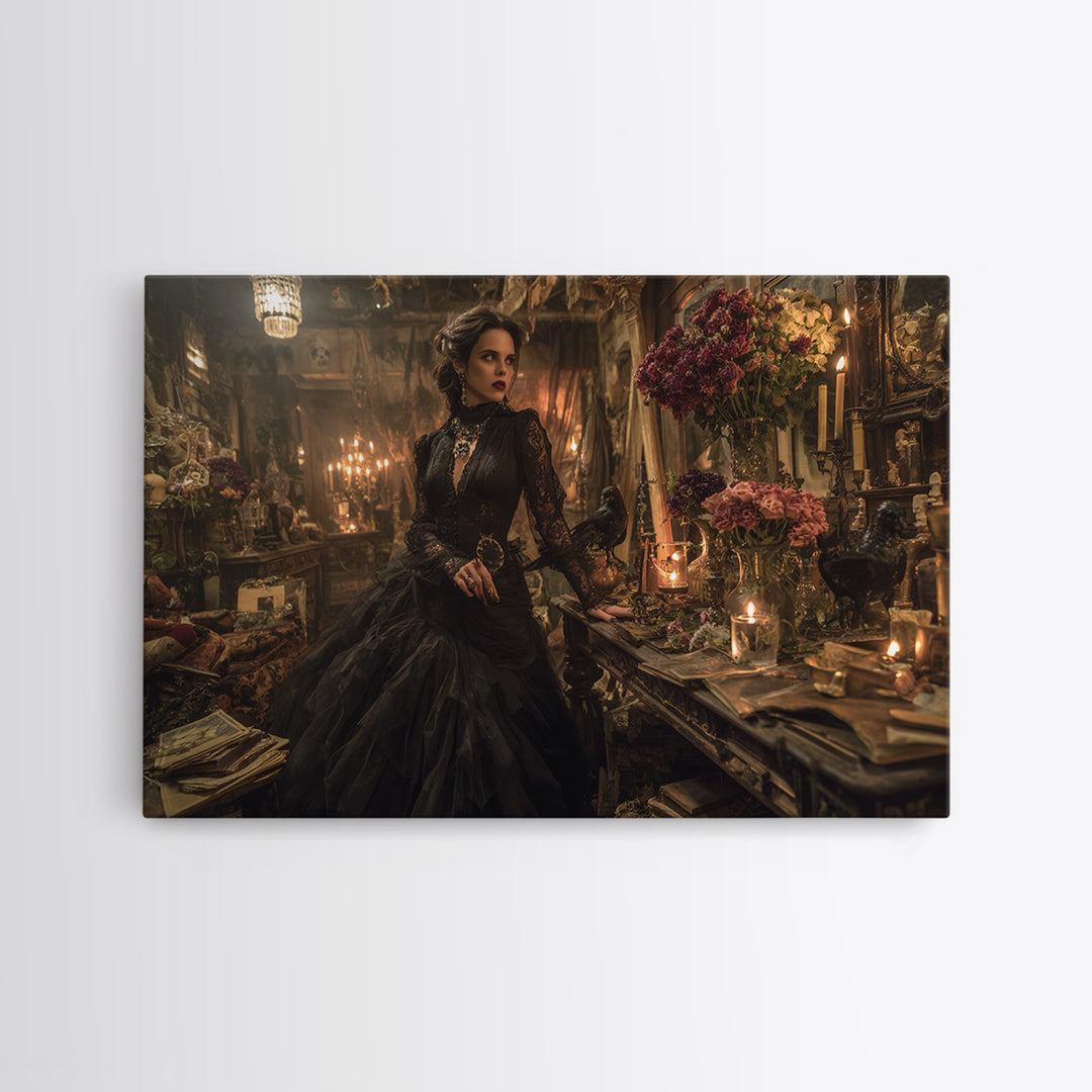 The Vampire Florist, Landscape Wall Art, Dark Fantasy Wall Art, Canvas Print, Halloween Wall Decor, Gothic Home Decor