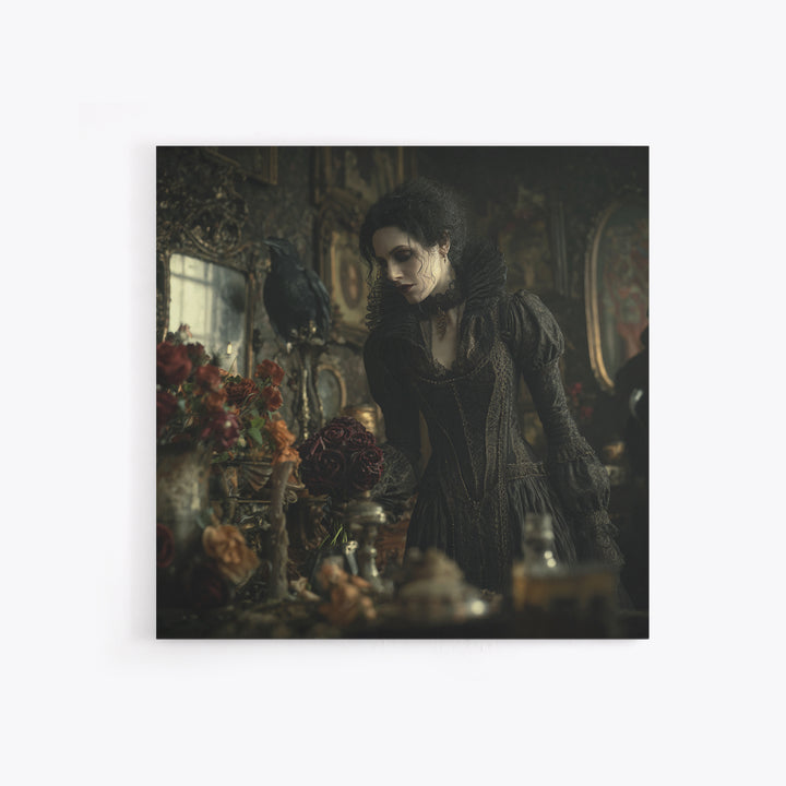The Vampire Florist, Square Wall Art, Gothic Horror Wall Art, Framed Canvas Print, Halloween Wall Decor, Gothic Home Decor