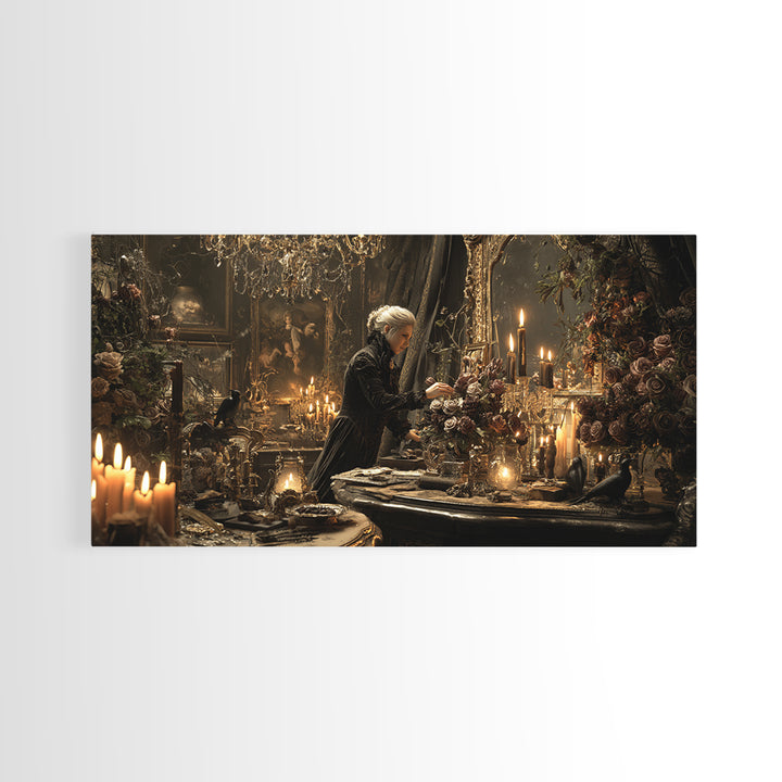 The Vampire Florist, Wide Panoramic Art, Dark Halloween Decor, Canvas Print, Halloween Wall Decor, Gothic Home Decor, Macabre Wall Art