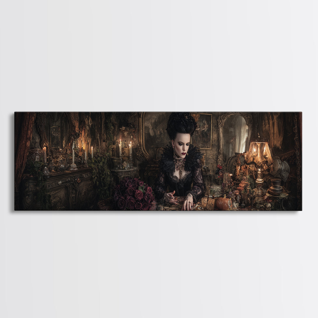 The Vampire Florist, Extra Wide Wall Art, Dark Fantasy Wall Art, Canvas Print, Halloween Wall Decor, Gothic Home Decor, Halloween Wall Art