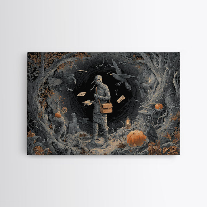 The Mummy Mail Carrier, Landscape Wall Art, Haunted Gothic Art, Framed Canvas Print, Halloween Wall Decor, Gothic Home Decor