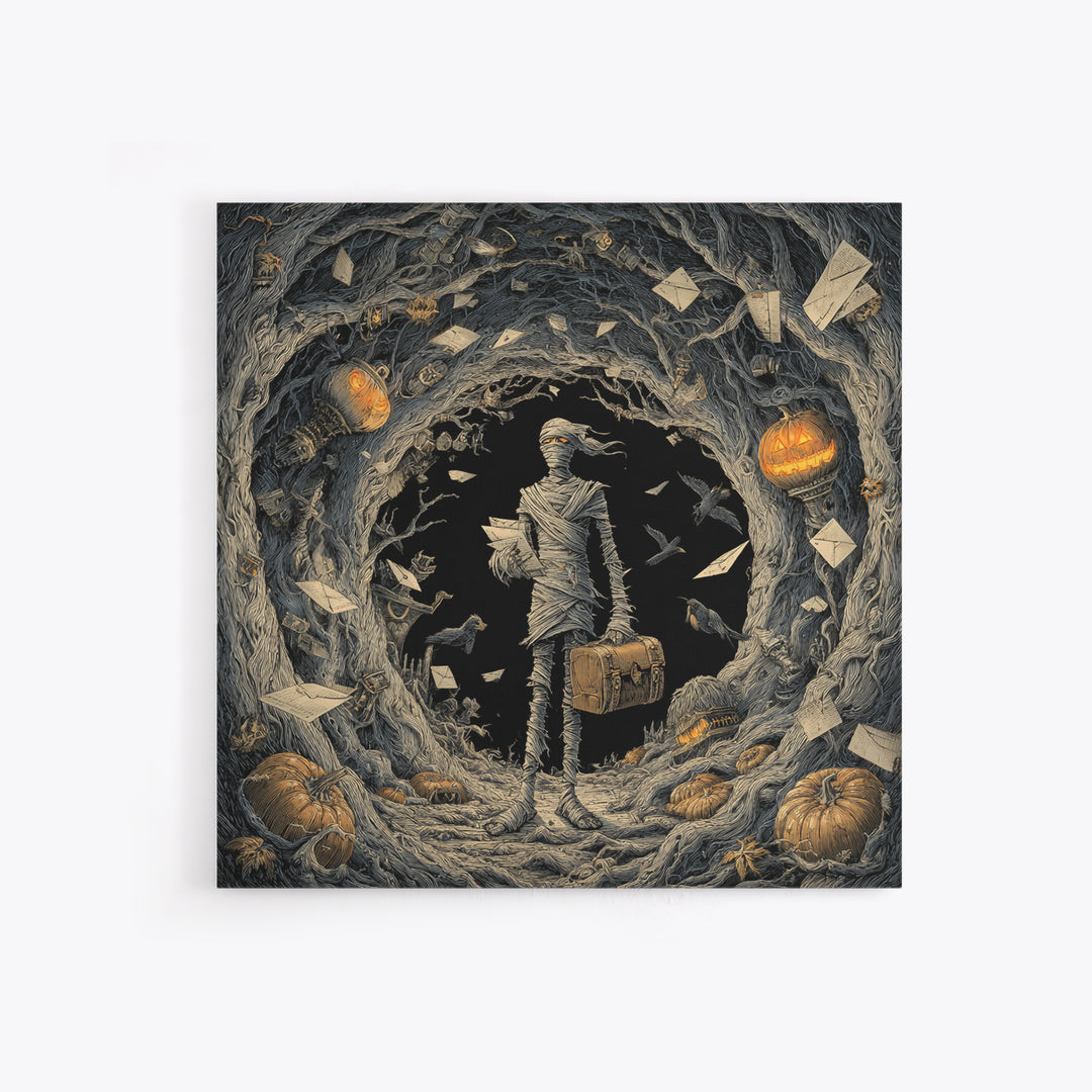 The Mummy Mail Carrier, Square Wall Art, Dark Fantasy Wall Art, Canvas Print, Halloween Wall Decor, Gothic Home Decor, Spooky Wall Decor