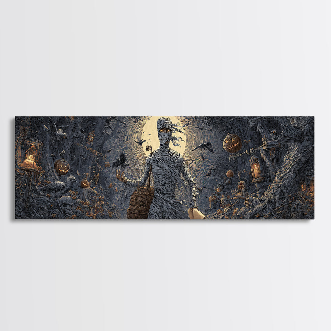 The Mummy Mail Carrier, Extra Wide Wall Art, Haunted Gothic Art, Framed Canvas Print, Halloween Wall Decor, Gothic Home Decor