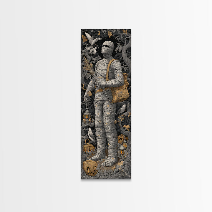 The Mummy Mail Carrier, Tall Narrow Wall Art, Dark Halloween Decor, Canvas Print, Halloween Wall Decor, Gothic Home Decor, Macabre Wall Art
