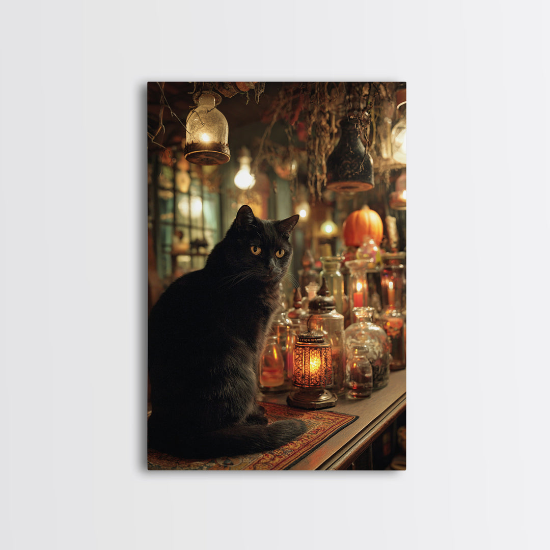 The Witch'S Cat Cafe, Vertical Wall Art, Gothic Horror Wall Art, Framed Canvas Print, Halloween Wall Decor, Gothic Home Decor