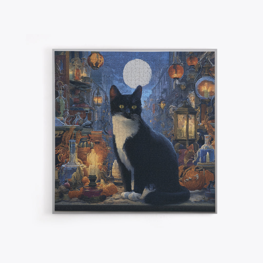 The Witch'S Cat Cafe, Square Wall Art, Haunted Gothic Art, Framed Canvas Print, Halloween Wall Decor, Gothic Home Decor, Dark Fantasy Art