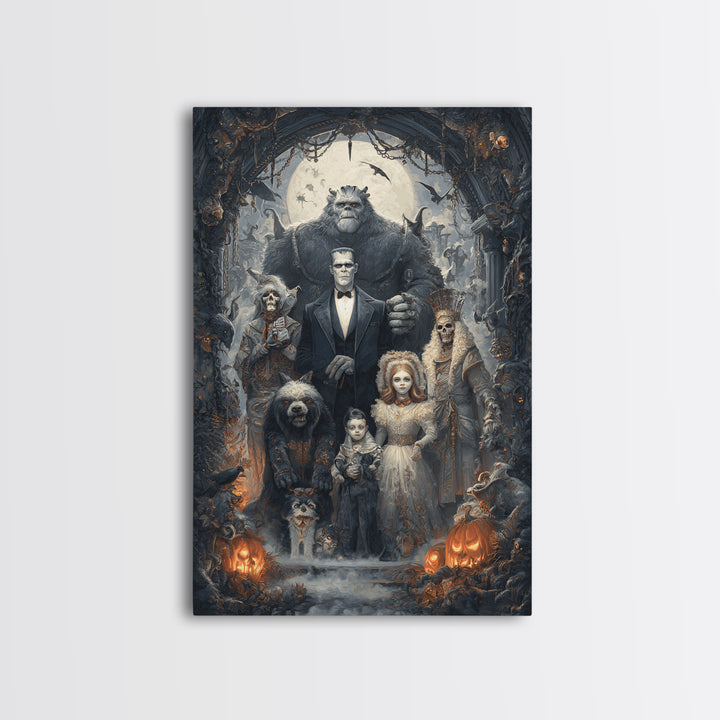 The Monster Family Portrait, Vertical Wall Art, Dark Fantasy Wall Art, Canvas Print, Halloween Wall Decor, Gothic Home Decor