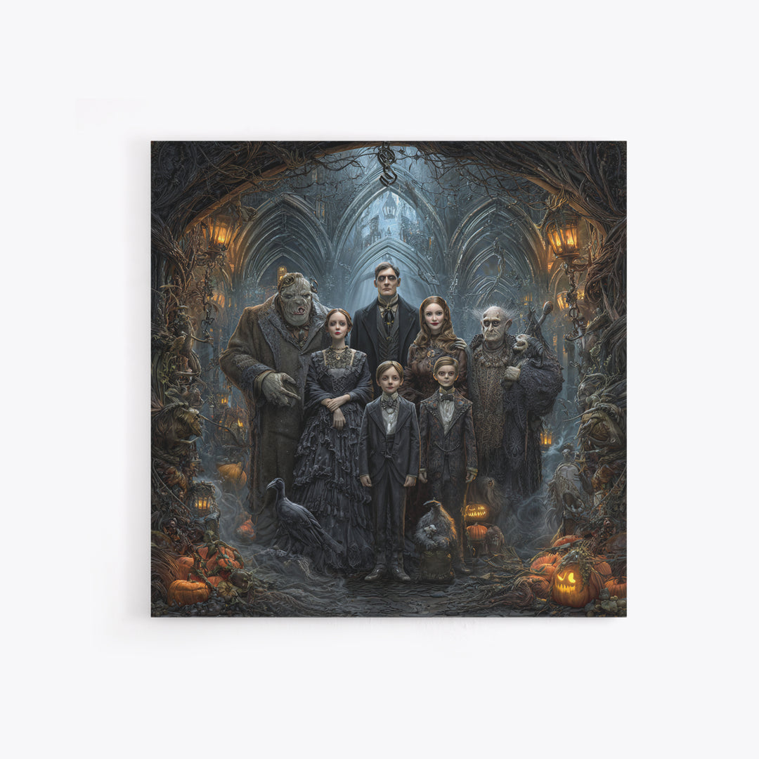 The Monster Family Portrait, Square Wall Art, Gothic Horror Wall Art, Framed Canvas Print, Halloween Wall Decor, Gothic Home Decor