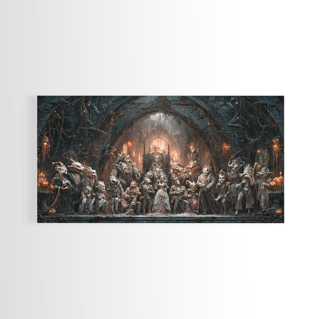 The Monster Family Portrait, Wide Panoramic Art, Haunted Gothic Art, Framed Canvas Print, Halloween Wall Decor, Gothic Home Decor