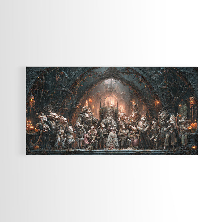 The Monster Family Portrait, Wide Panoramic Art, Haunted Gothic Art, Framed Canvas Print, Halloween Wall Decor, Gothic Home Decor