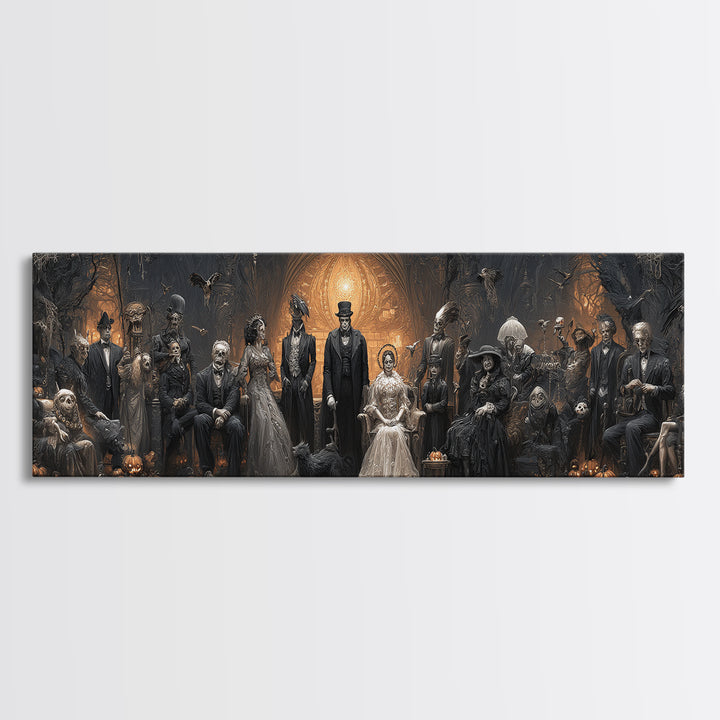The Monster Family Portrait, Extra Wide Wall Art, Haunted Gothic Art, Framed Canvas Print, Halloween Wall Decor, Gothic Home Decor