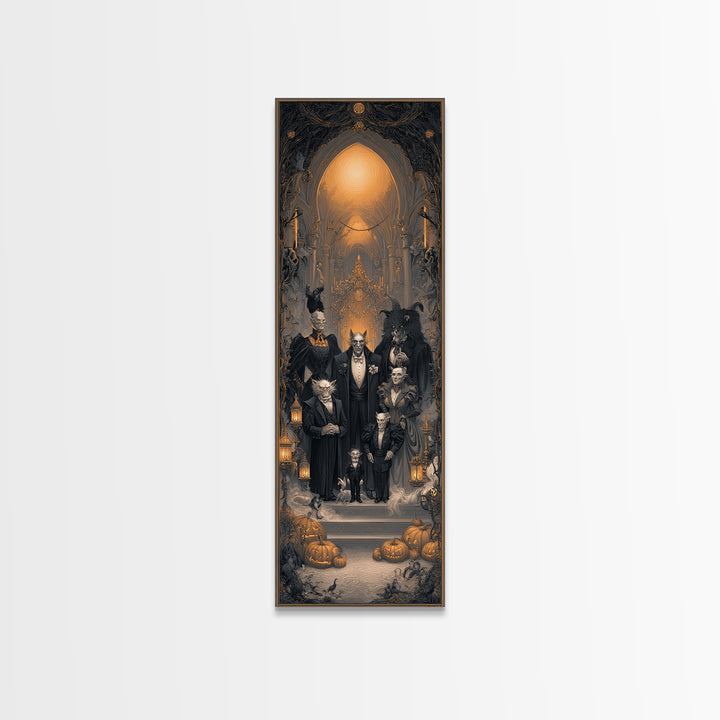 The Monster Family Portrait, Tall Narrow Wall Art, Spooky Home Decor, Canvas Print, Halloween Wall Decor, Gothic Home Decor