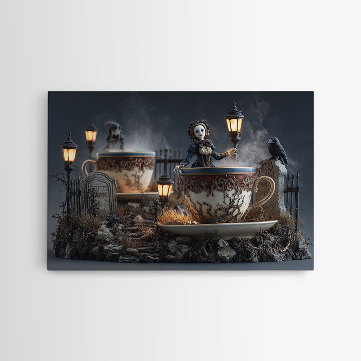 Tiny Ghosts In Teacups, Landscape Wall Art, Dark Halloween Decor, Canvas Print, Halloween Wall Decor, Gothic Home Decor