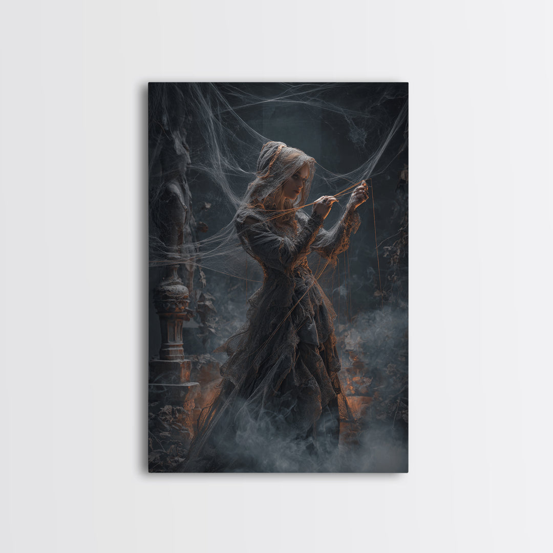 The Spider Sewing Circle, Vertical Wall Art, Dark Halloween Decor, Canvas Print, Halloween Wall Decor, Gothic Home Decor