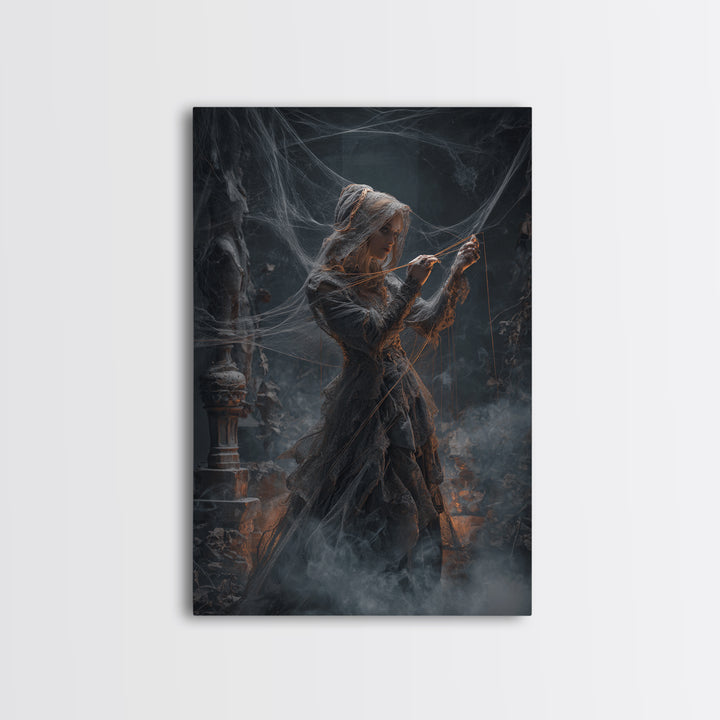 The Spider Sewing Circle, Vertical Wall Art, Dark Halloween Decor, Canvas Print, Halloween Wall Decor, Gothic Home Decor