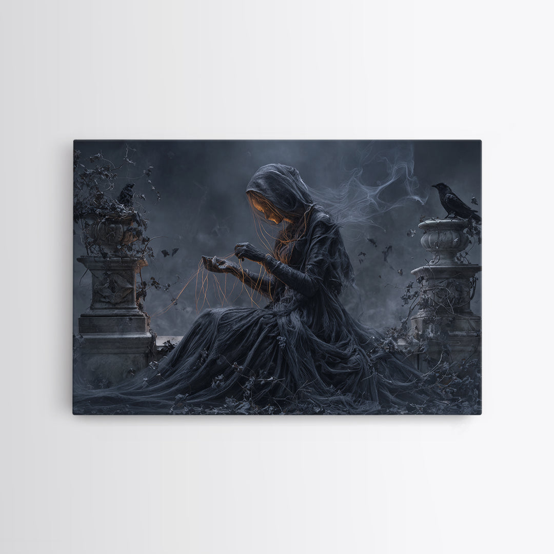 The Spider Sewing Circle, Landscape Wall Art, Dark Halloween Decor, Canvas Print, Halloween Wall Decor, Gothic Home Decor