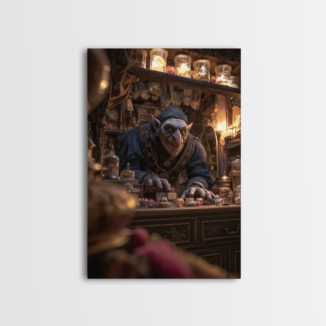 The Goblin Candy Shop, Vertical Wall Art, Dark Halloween Decor, Canvas Print, Halloween Wall Decor, Gothic Home Decor, Dark Fantasy Art