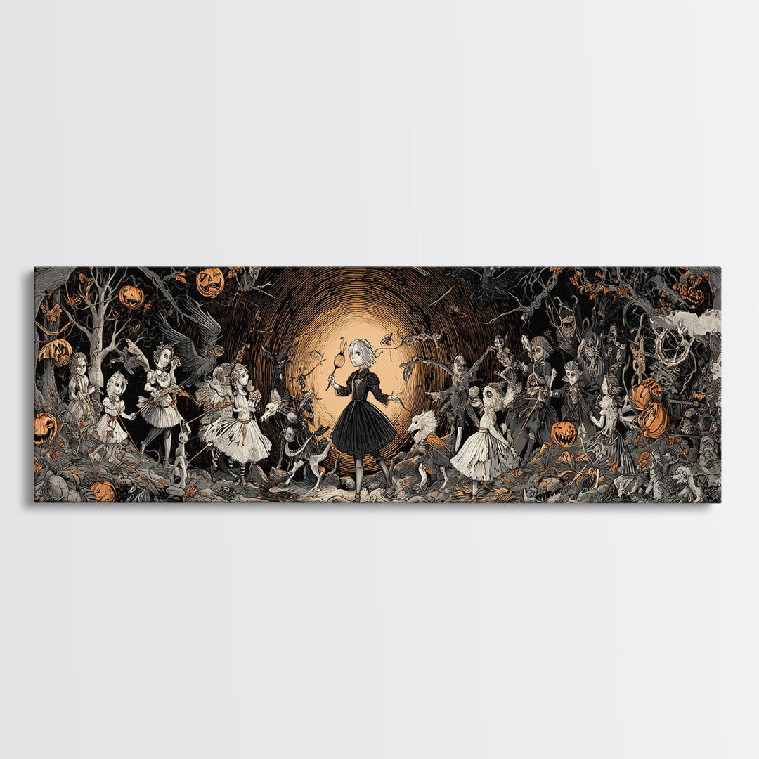 The Haunted Toy Parade, Extra Wide Wall Art, Haunted Gothic Art, Framed Canvas Print, Halloween Wall Decor, Gothic Home Decor