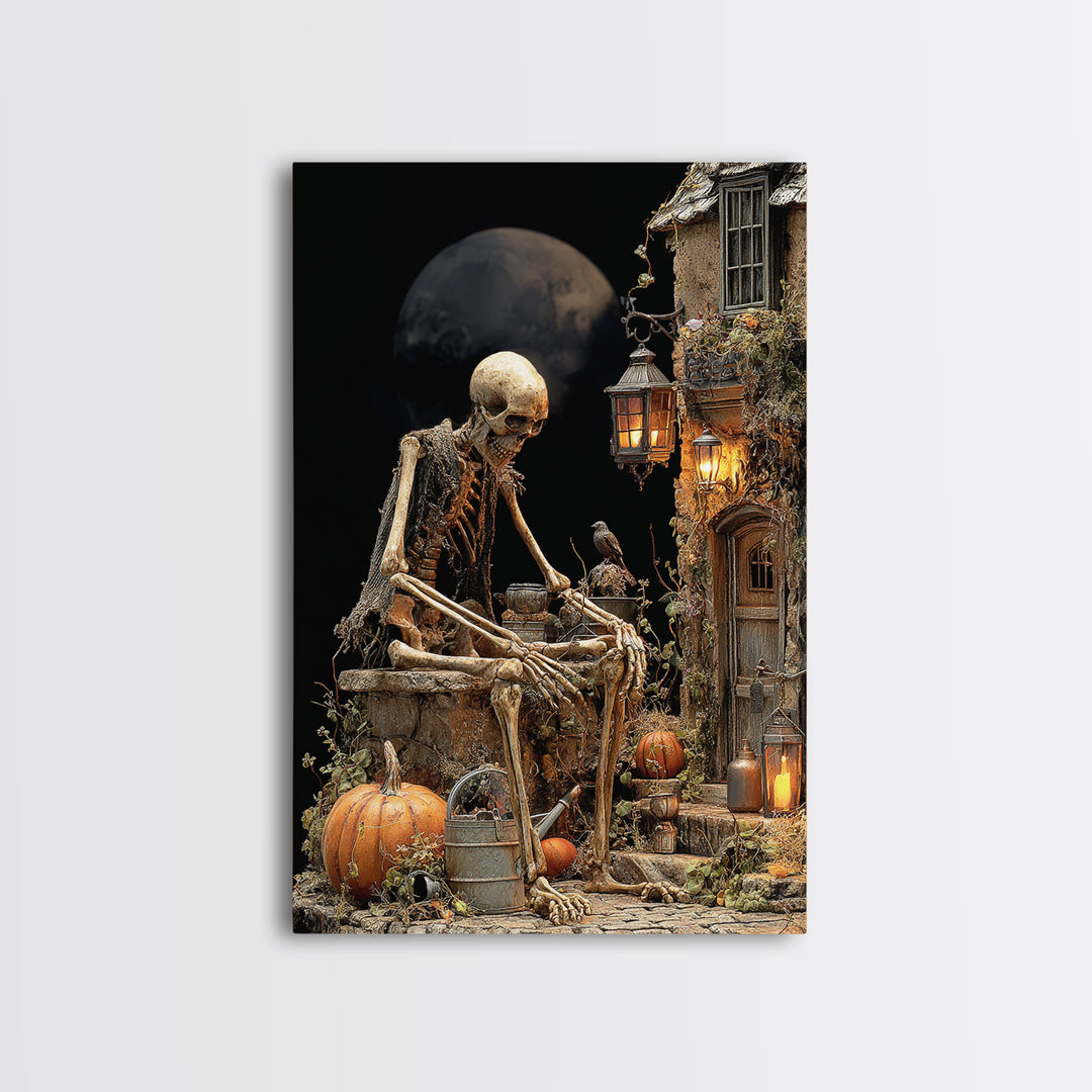 The Skeleton Gardeners, Vertical Wall Art, Spooky Home Decor, Canvas Print, Halloween Wall Decor, Gothic Home Decor, Statement Wall Art