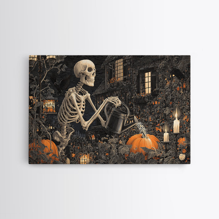 The Skeleton Gardeners, Landscape Wall Art, Gothic Horror Wall Art, Framed Canvas Print, Halloween Wall Decor, Gothic Home Decor