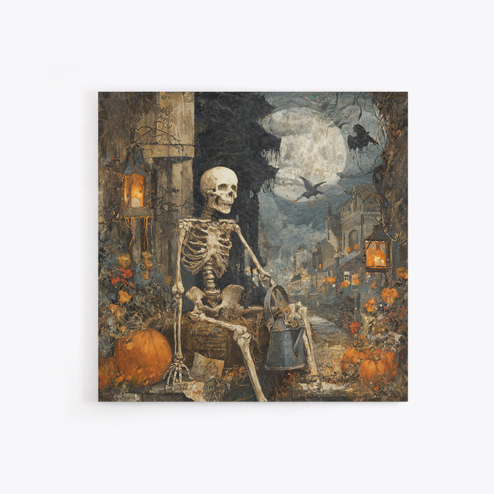 The Skeleton Gardeners, Square Wall Art, Macabre Wall Art, Framed Canvas Print, Halloween Wall Decor, Gothic Home Decor
