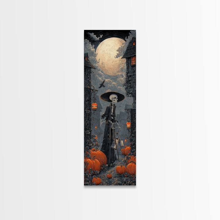 The Skeleton Gardeners, Tall Narrow Wall Art, Haunted Gothic Art, Framed Canvas Print, Halloween Wall Decor, Gothic Home Decor