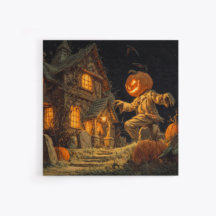 The Pumpkin-House Neighborhood, Square Wall Art, Dark Fantasy Wall Art, Canvas Print, Halloween Wall Decor, Gothic Home Decor