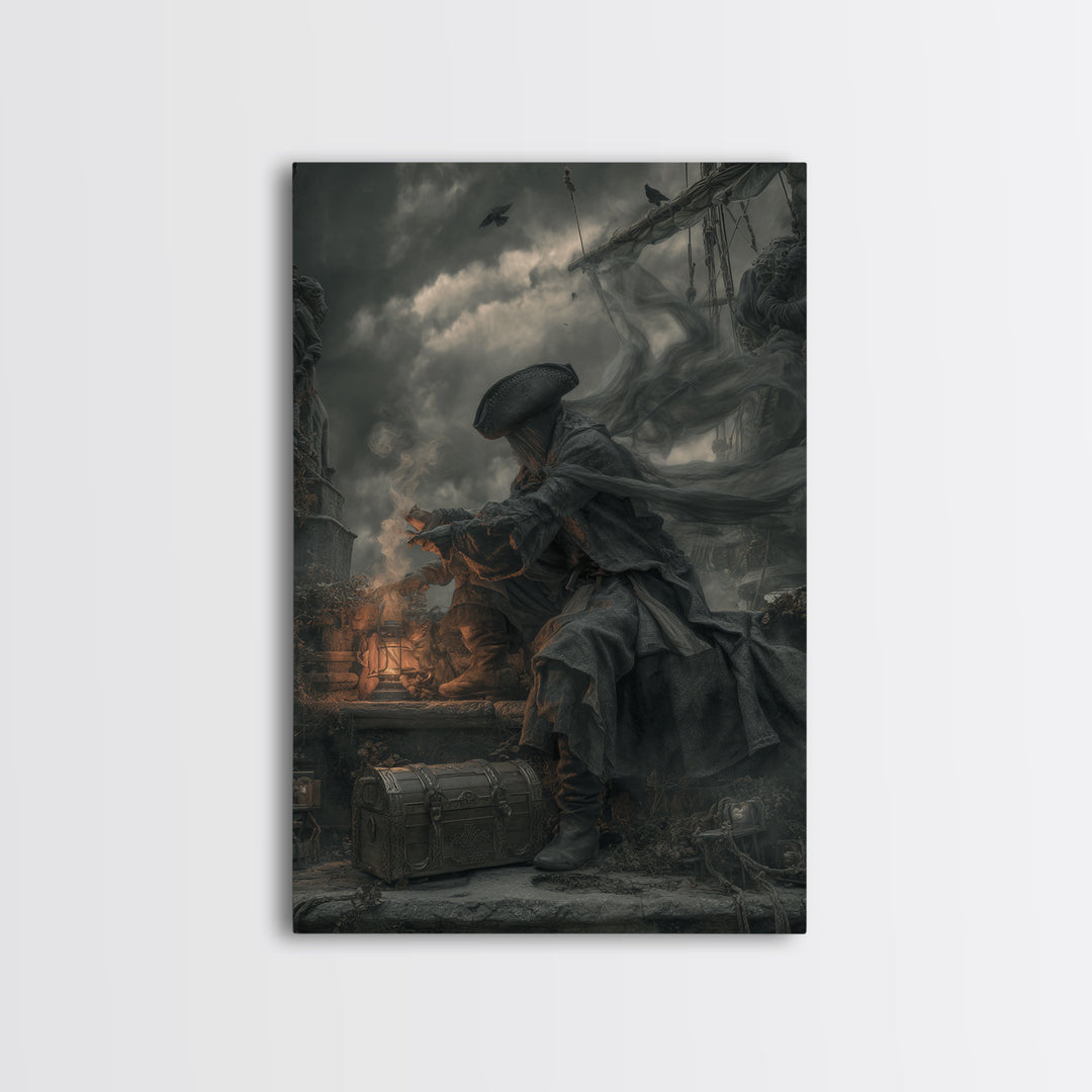 The Ghost Pirate Picnic, Vertical Wall Art, Dark Fantasy Wall Art, Canvas Print, Halloween Wall Decor, Gothic Home Decor, Horror Wall Art