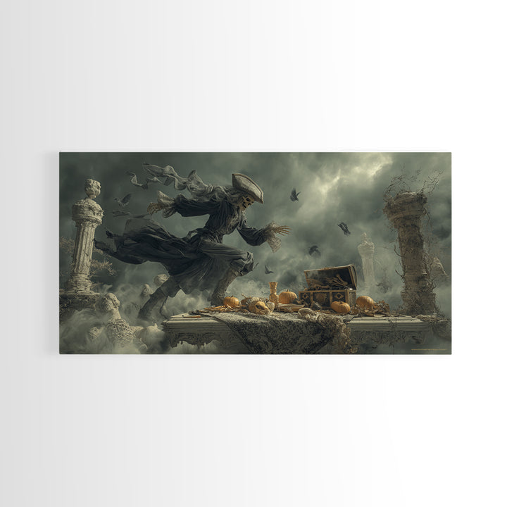 The Ghost Pirate Picnic, Wide Panoramic Art, Haunted Gothic Art, Framed Canvas Print, Halloween Wall Decor, Gothic Home Decor