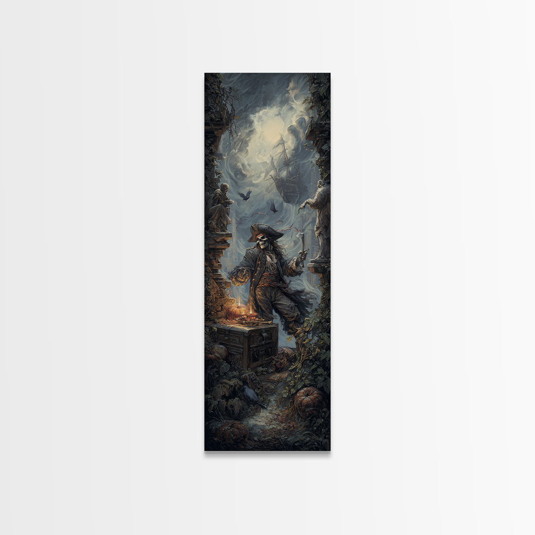 The Ghost Pirate Picnic, Tall Narrow Wall Art, Dark Fantasy Wall Art, Canvas Print, Halloween Wall Decor, Gothic Home Decor