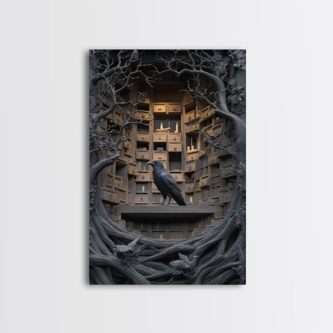 The Raven Post Office, Vertical Wall Art, Dark Halloween Decor, Canvas Print, Halloween Wall Decor, Gothic Home Decor, Halloween Wall Art