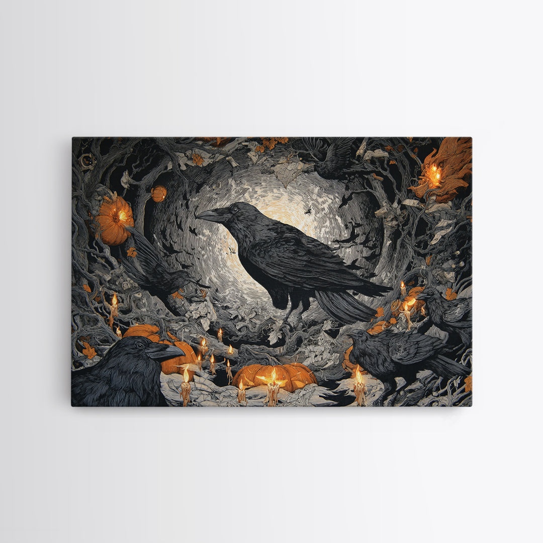 The Raven Post Office, Landscape Wall Art, Macabre Wall Art, Framed Canvas Print, Halloween Wall Decor, Gothic Home Decor