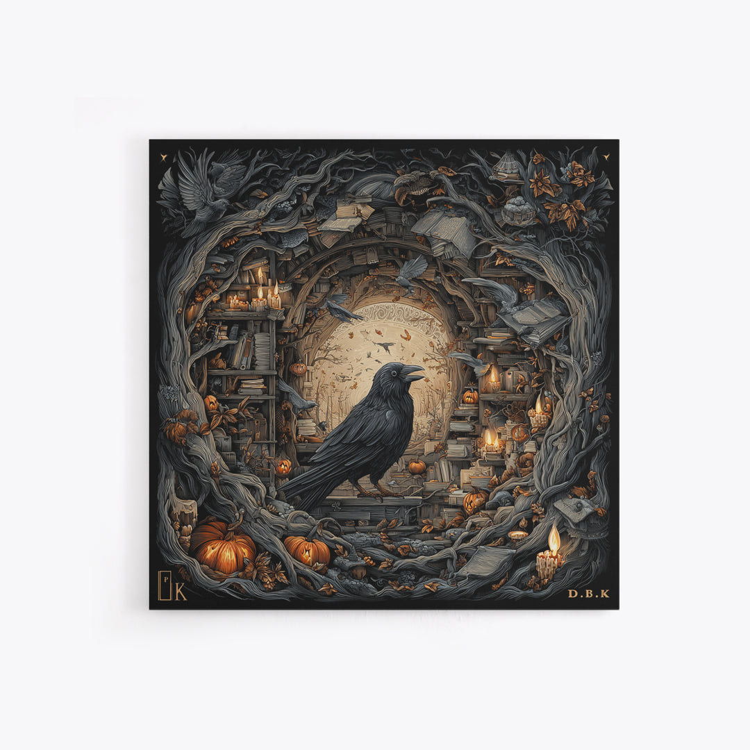 The Raven Post Office, Square Wall Art, Haunted Gothic Art, Framed Canvas Print, Halloween Wall Decor, Gothic Home Decor, Statement Wall Art