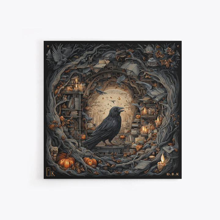 The Raven Post Office, Square Wall Art, Haunted Gothic Art, Framed Canvas Print, Halloween Wall Decor, Gothic Home Decor, Statement Wall Art