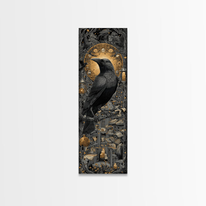 The Raven Post Office, Tall Narrow Wall Art, Gothic Horror Wall Art, Framed Canvas Print, Halloween Wall Decor, Gothic Home Decor