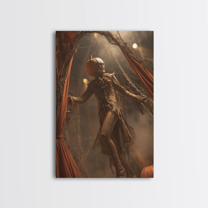 The Jack-O'-Lantern Circus, Vertical Wall Art, Gothic Horror Wall Art, Framed Canvas Print, Halloween Wall Decor, Gothic Home Decor