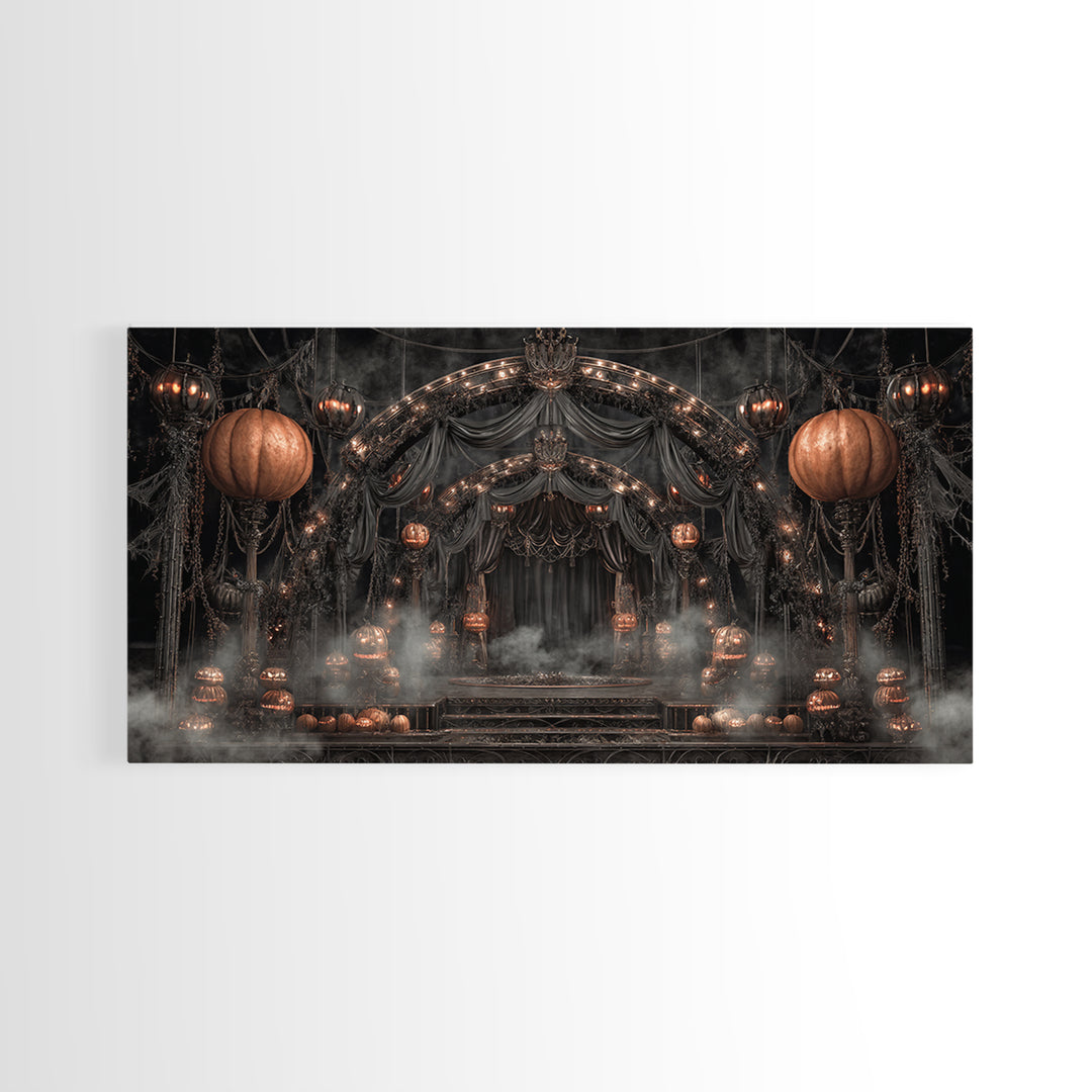 The Jack-O'-Lantern Circus, Wide Panoramic Art, Spooky Home Decor, Canvas Print, Halloween Wall Decor, Gothic Home Decor, Macabre Wall Art
