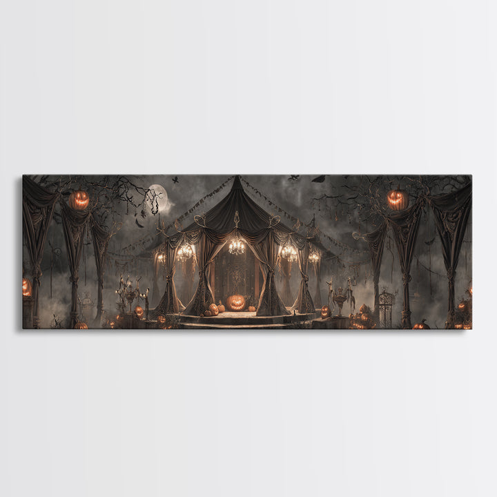 The Jack-O'-Lantern Circus, Extra Wide Wall Art, Macabre Wall Art, Framed Canvas Print, Halloween Wall Decor, Gothic Home Decor