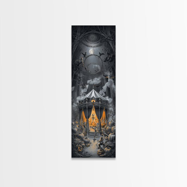 The Jack-O'-Lantern Circus, Tall Narrow Wall Art, Gothic Horror Wall Art, Framed Canvas Print, Halloween Wall Decor, Gothic Home Decor