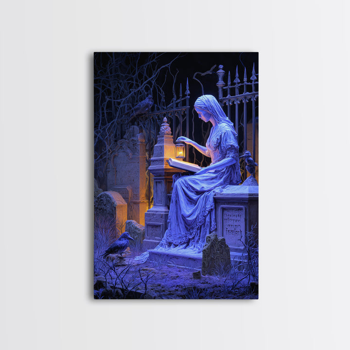The Graveyard Book Club, Vertical Wall Art, Macabre Wall Art, Framed Canvas Print, Halloween Wall Decor, Gothic Home Decor
