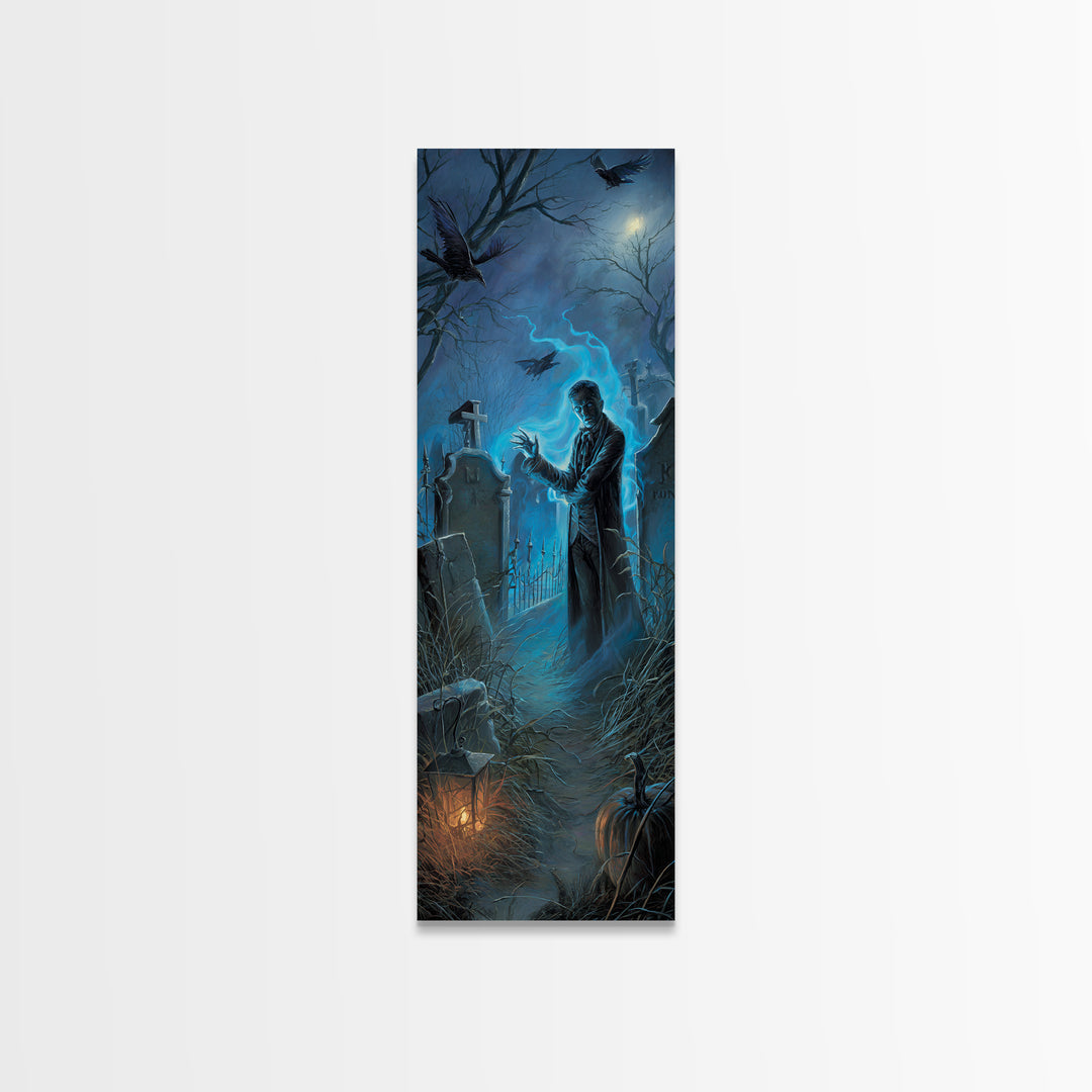 The Graveyard Book Club, Tall Narrow Wall Art, Haunted Gothic Art, Framed Canvas Print, Halloween Wall Decor, Gothic Home Decor
