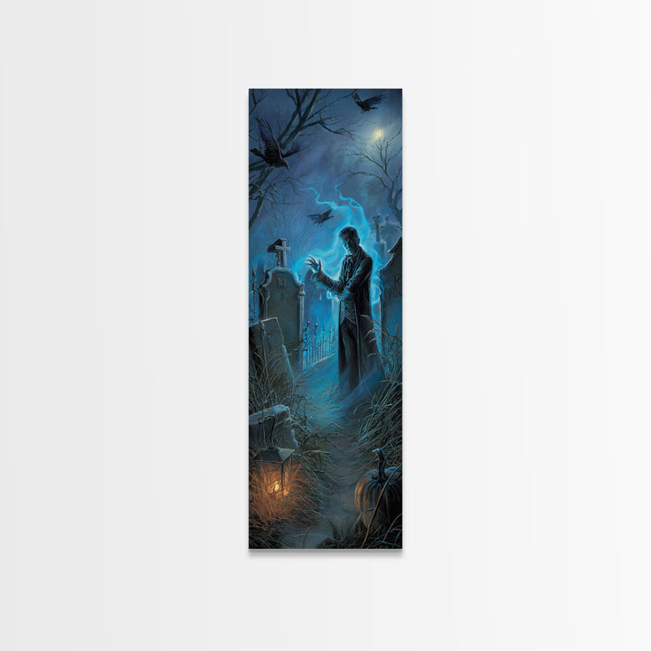 The Graveyard Book Club, Tall Narrow Wall Art, Haunted Gothic Art, Framed Canvas Print, Halloween Wall Decor, Gothic Home Decor