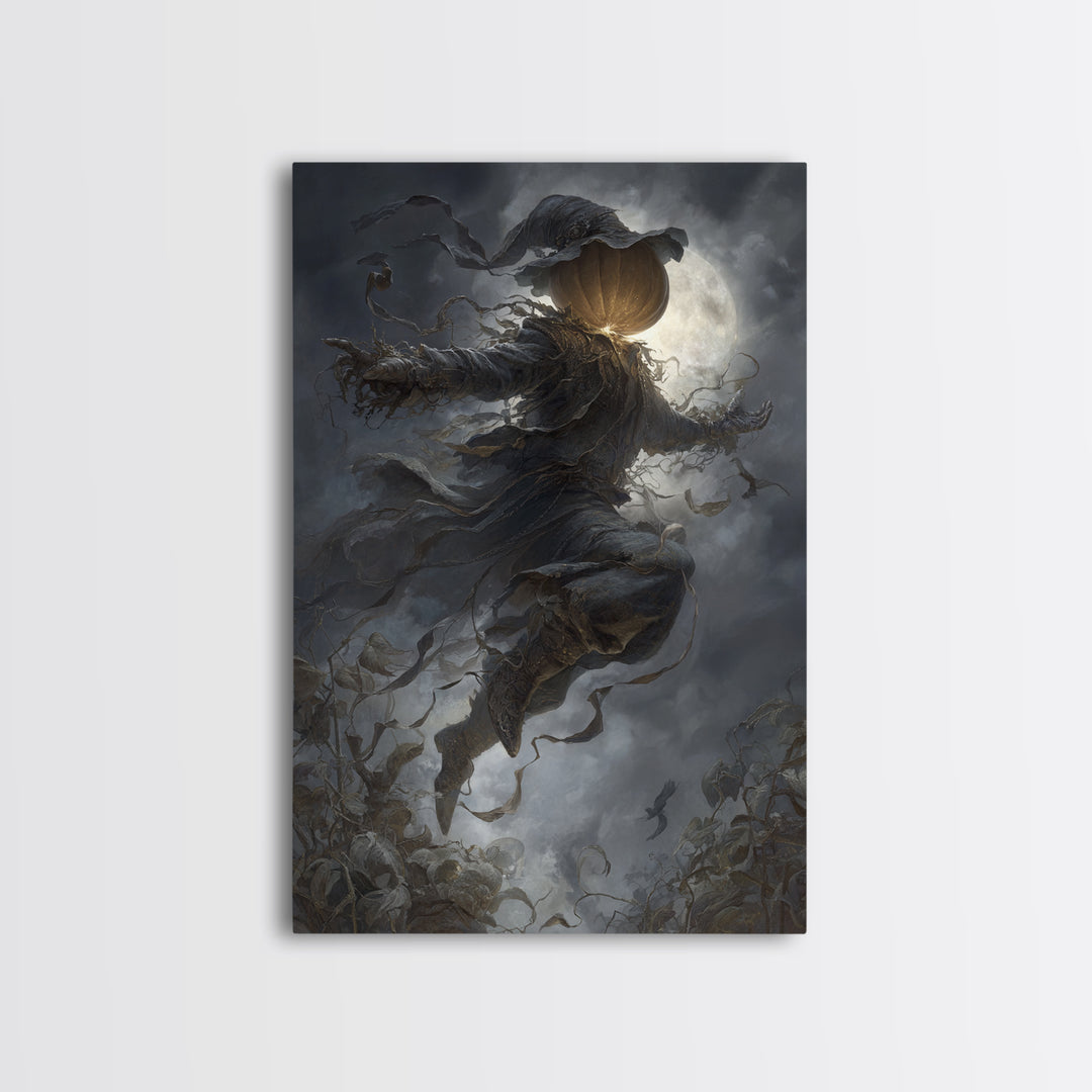 The Cosmic Pumpkin God, Vertical Wall Art, Macabre Wall Art, Framed Canvas Print, Halloween Wall Decor, Gothic Home Decor, Spooky Wall Decor