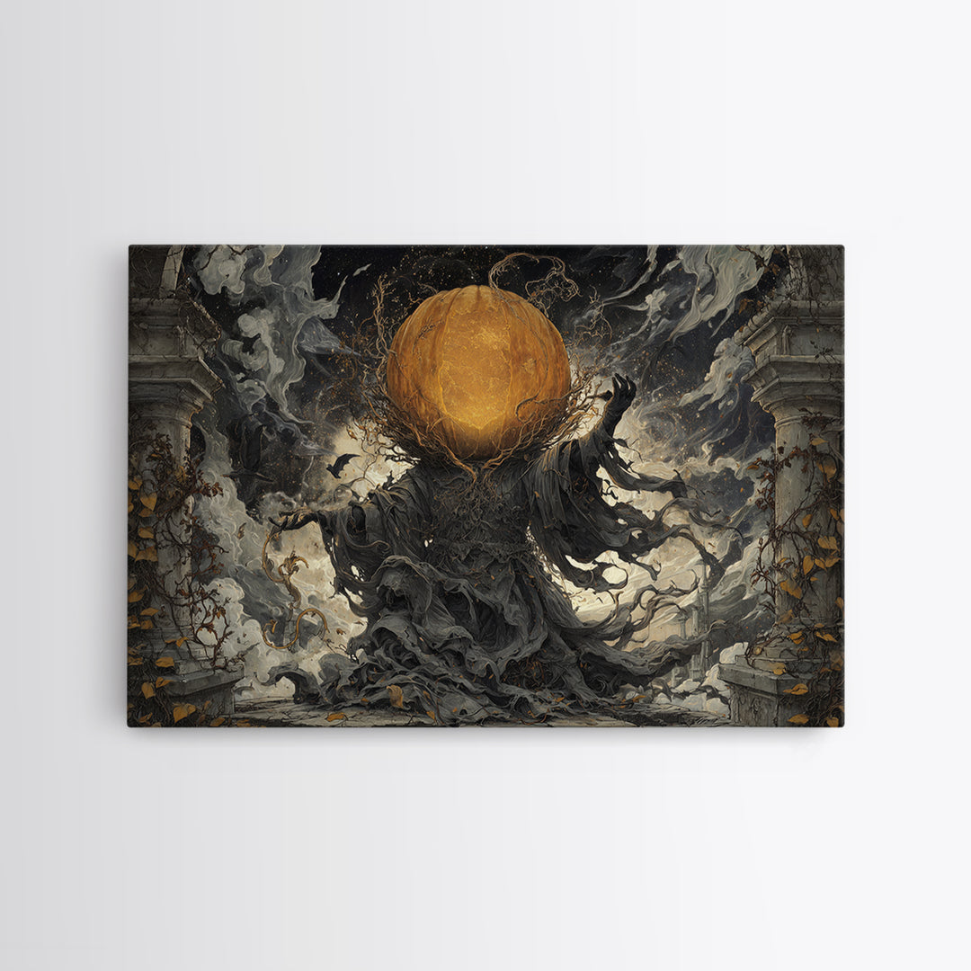The Cosmic Pumpkin God, Landscape Wall Art, Haunted Gothic Art, Framed Canvas Print, Halloween Wall Decor, Gothic Home Decor